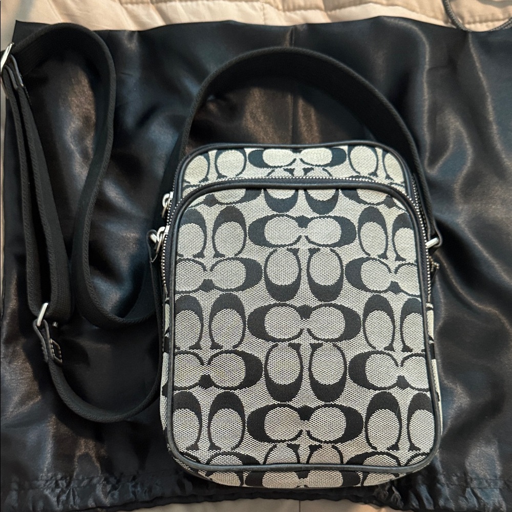 Coach Monogram Pattern Crossbody Bag - Black and Gray